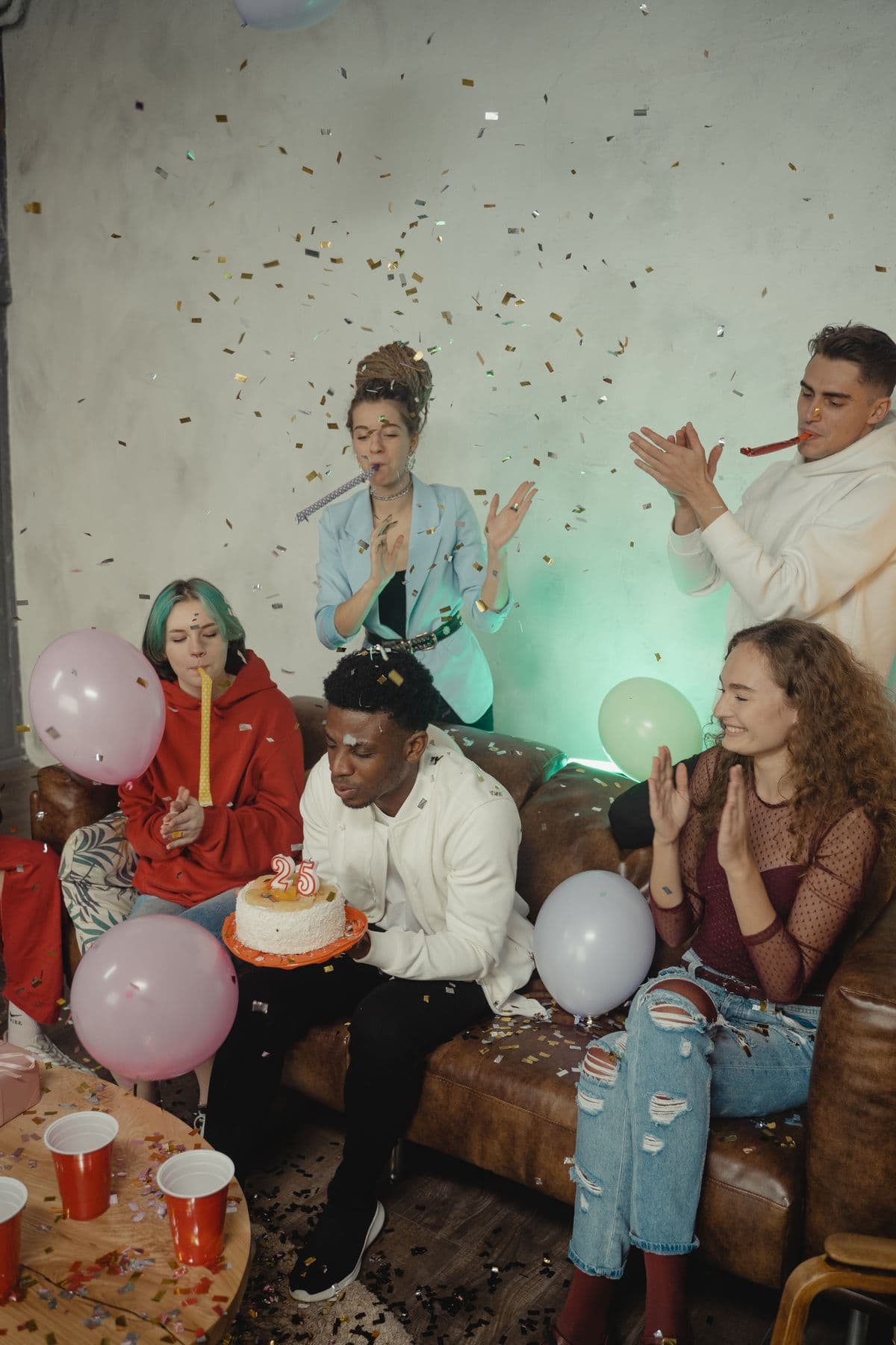 Friends celebrating a birthday together